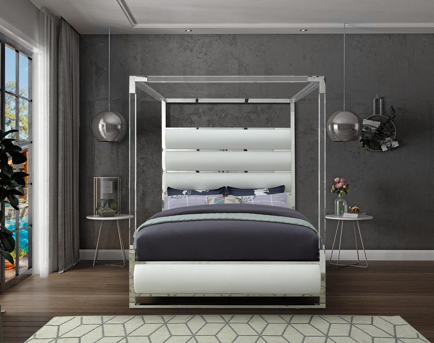 Encore White Faux Leather Queen Bed (4 Boxes) - Furniture Stars (Chicago, IL)