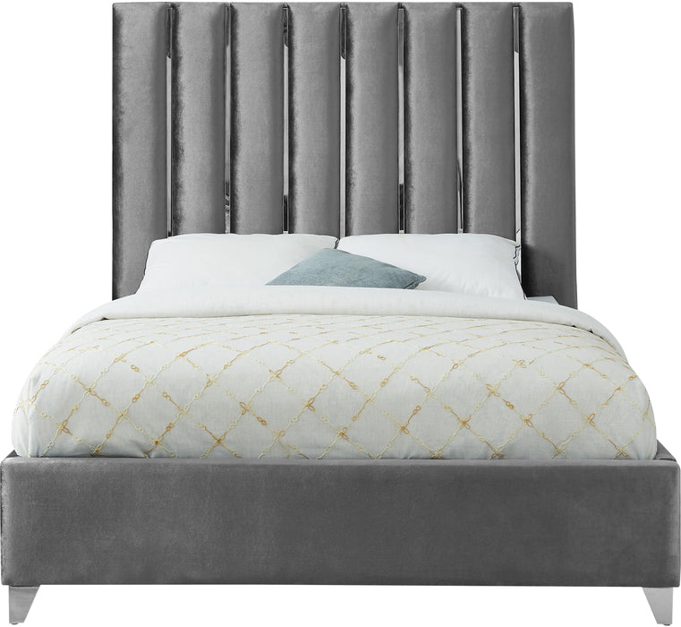 Enzo Grey Velvet Queen Bed - Furniture Stars (Chicago, IL)