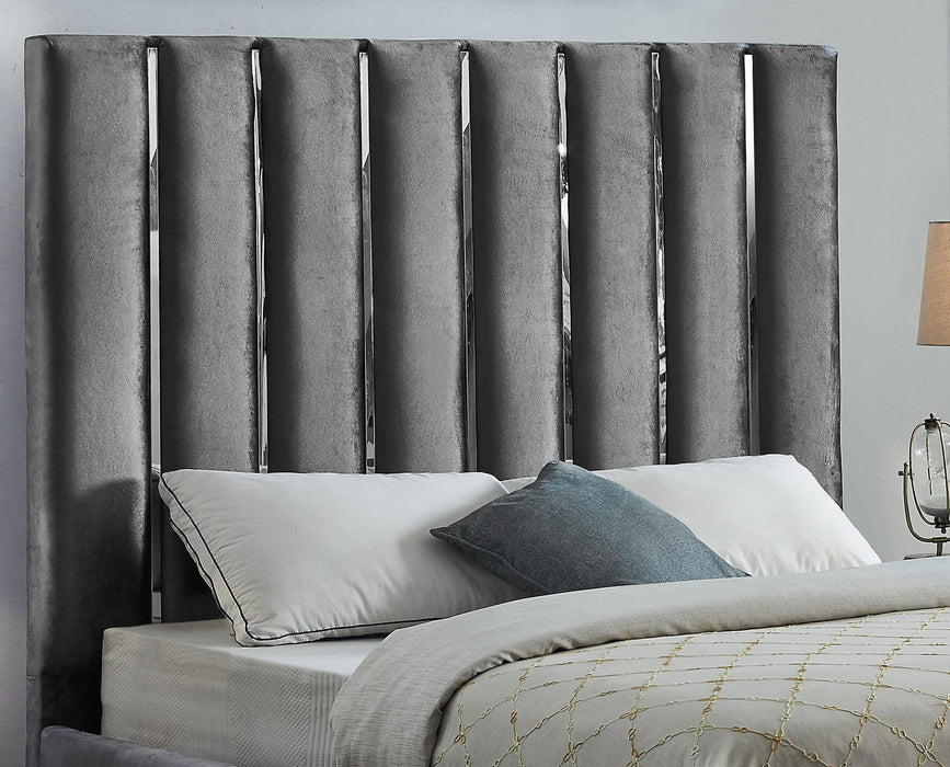 Enzo Grey Velvet Queen Bed - Furniture Stars (Chicago, IL)
