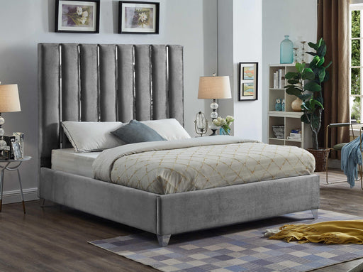 Enzo Grey Velvet Queen Bed - Furniture Stars (Chicago, IL)