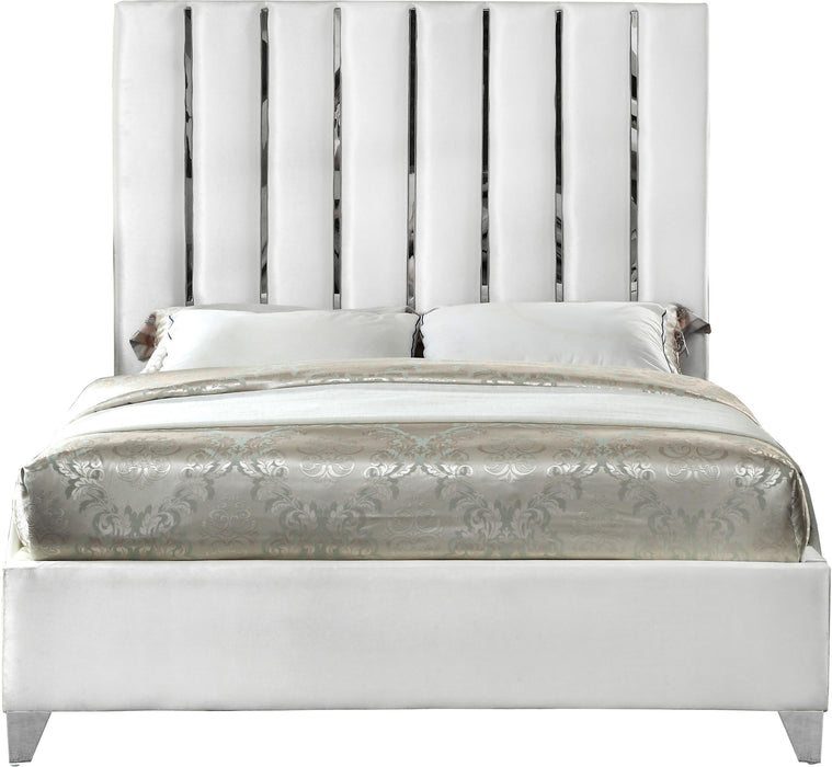 Enzo White Velvet Queen Bed - Furniture Stars (Chicago, IL)