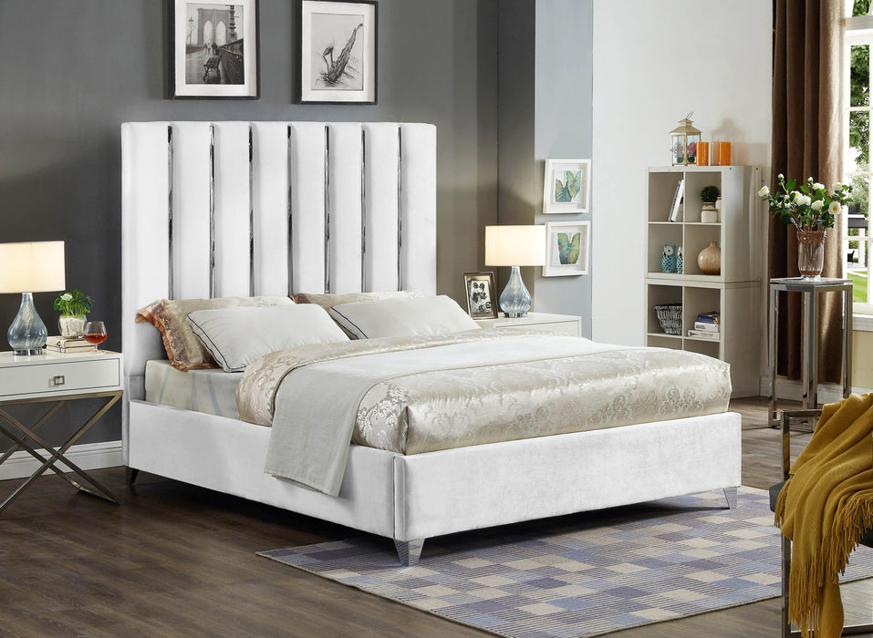 Enzo White Velvet Queen Bed - Furniture Stars (Chicago, IL)