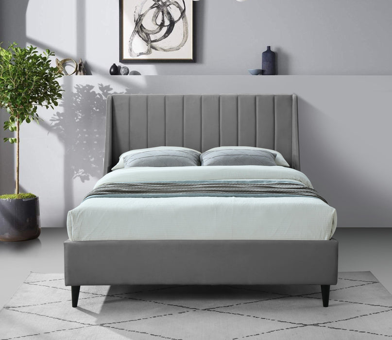Eva Grey Velvet King Bed - Furniture Stars (Chicago, IL)