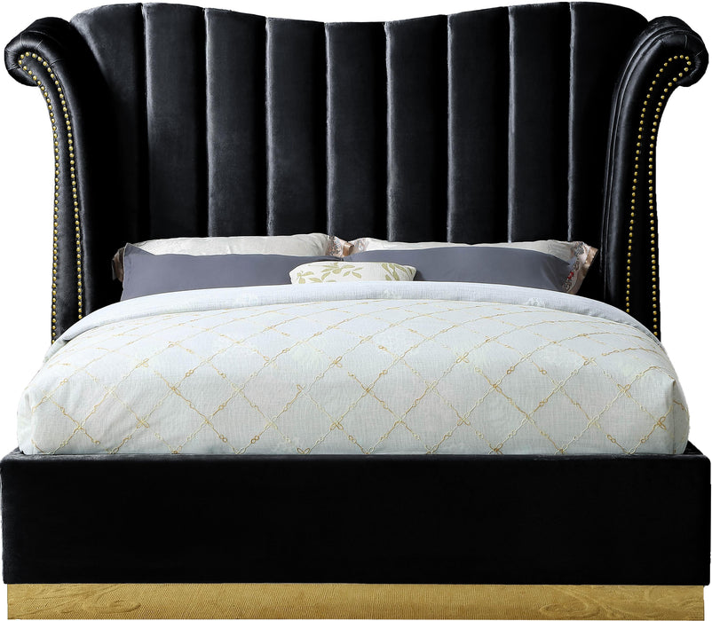 Flora Black Velvet Queen Bed (3 Boxes) - Furniture Stars (Chicago, IL)