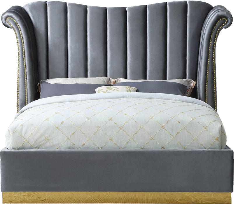 Flora Grey Velvet Queen Bed (3 Boxes) - Furniture Stars (Chicago, IL)