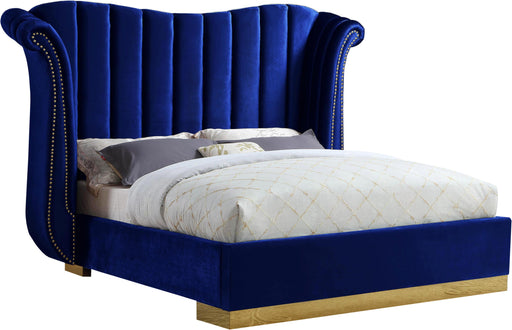 Flora Navy Velvet Queen Bed (3 Boxes) - Furniture Stars (Chicago, IL)