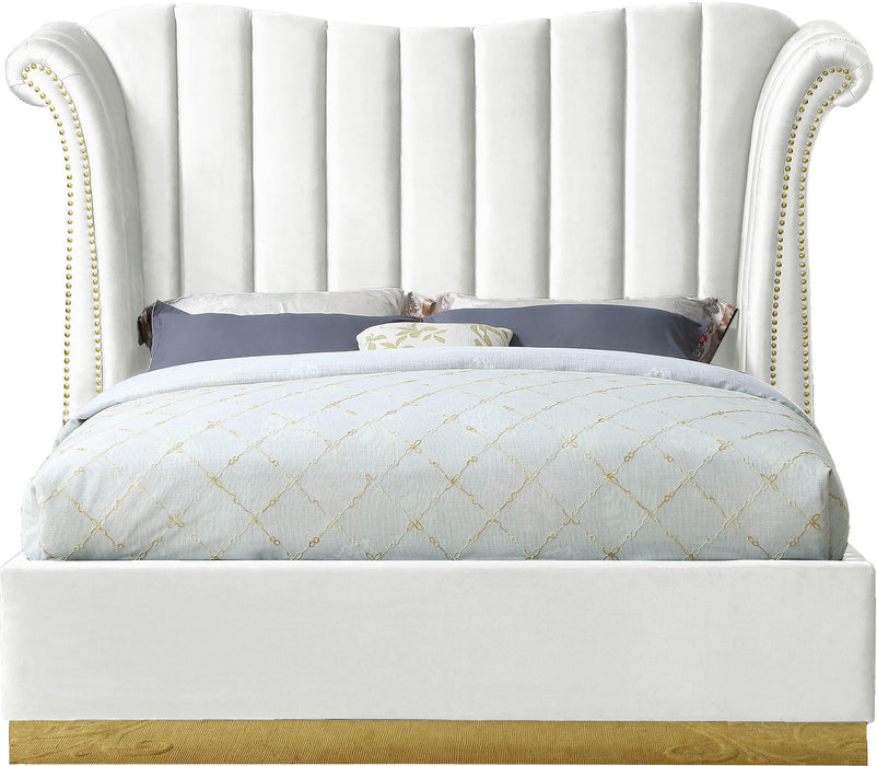 Flora White Velvet Queen Bed (3 Boxes) - Furniture Stars (Chicago, IL)