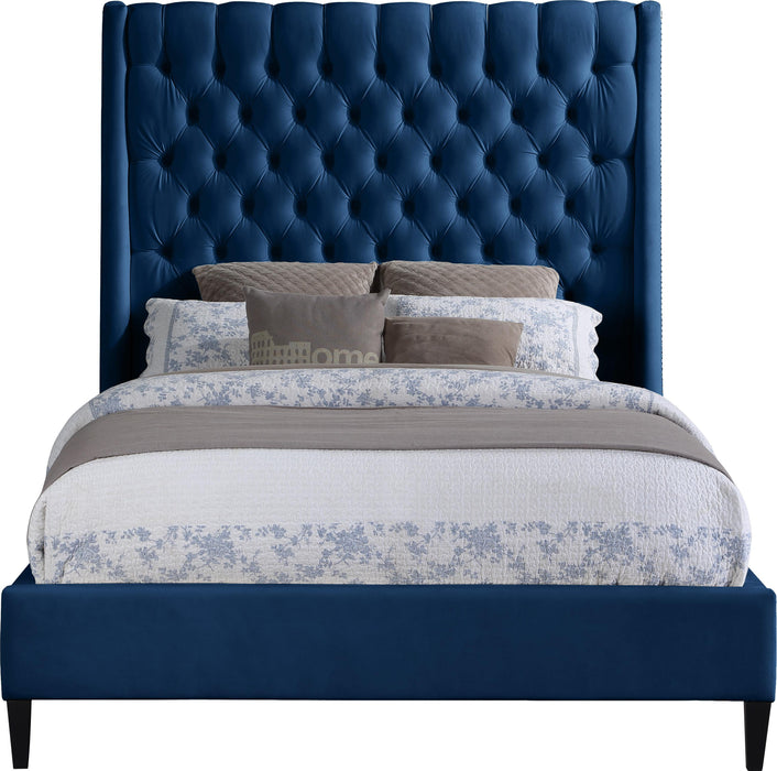 Fritz Navy Velvet Queen Bed - Furniture Stars (Chicago, IL)