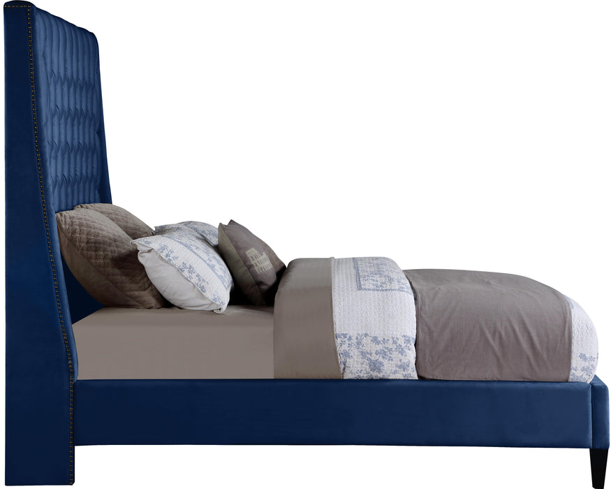 Fritz Navy Velvet Queen Bed - Furniture Stars (Chicago, IL)
