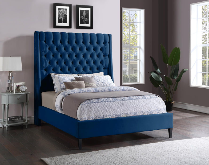 Fritz Navy Velvet Queen Bed - Furniture Stars (Chicago, IL)