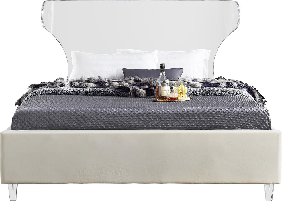 Ghost Cream Velvet King Bed - Furniture Stars (Chicago, IL)