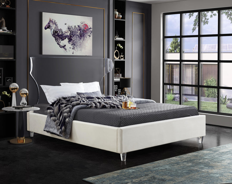 Ghost Cream Velvet King Bed - Furniture Stars (Chicago, IL)