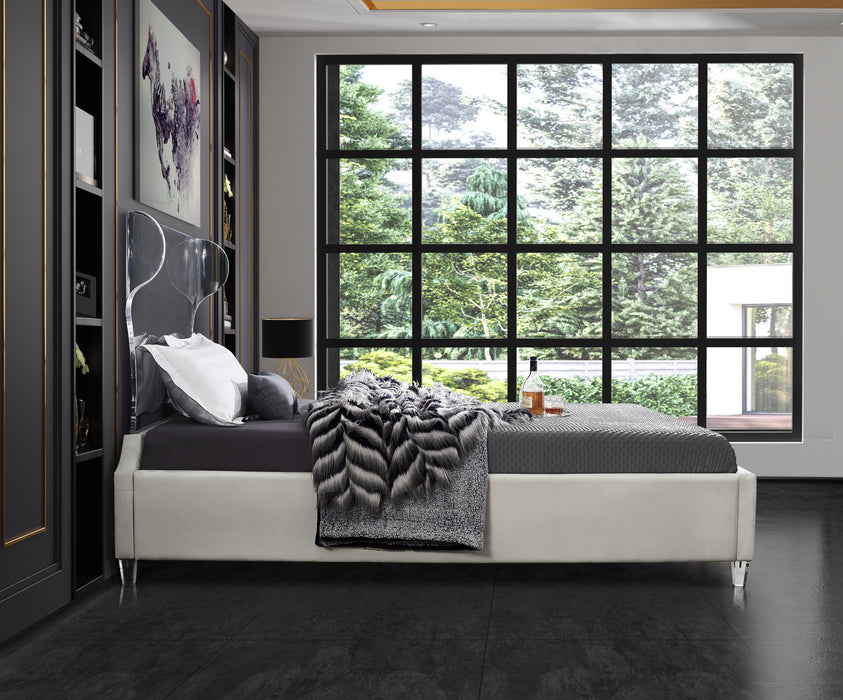 Ghost Cream Velvet Queen Bed - Furniture Stars (Chicago, IL)