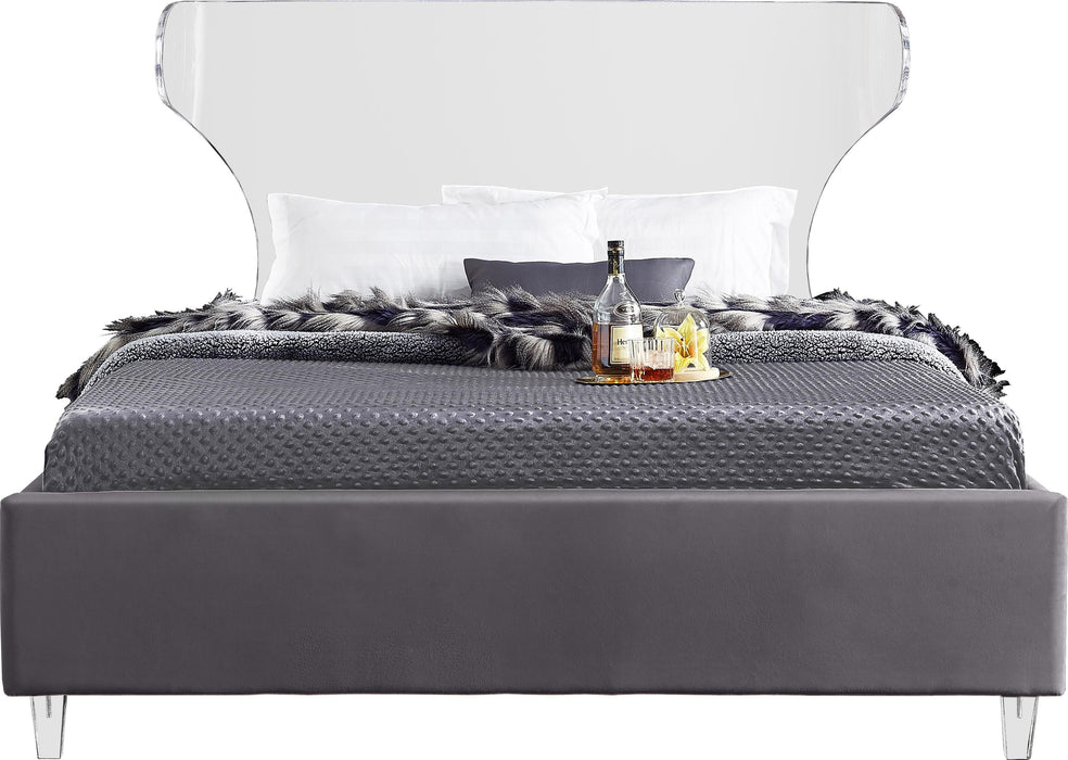 Ghost Grey Velvet Queen Bed - Furniture Stars (Chicago, IL)