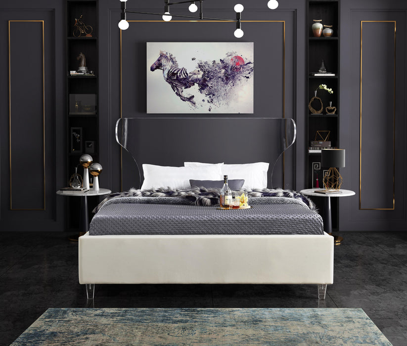 Ghost Cream Velvet Queen Bed - Furniture Stars (Chicago, IL)