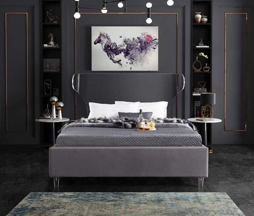 Ghost Grey Velvet King Bed - Furniture Stars (Chicago, IL)