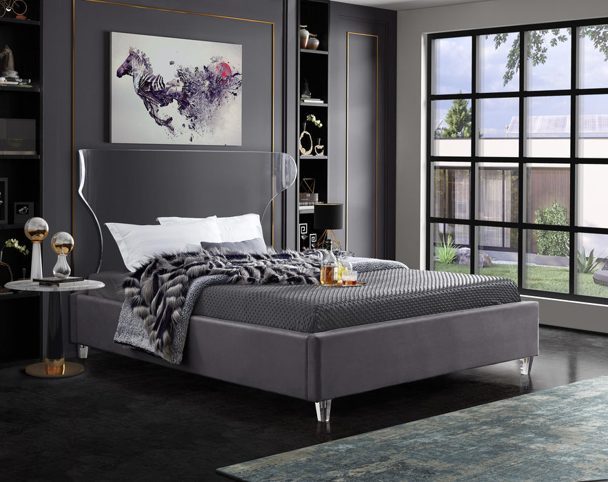 Ghost Grey Velvet King Bed - Furniture Stars (Chicago, IL)