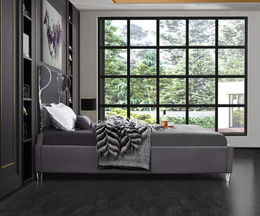Ghost Grey Velvet King Bed - Furniture Stars (Chicago, IL)