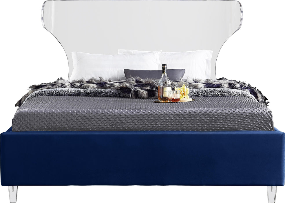 Ghost Navy Velvet King Bed - Furniture Stars (Chicago, IL)