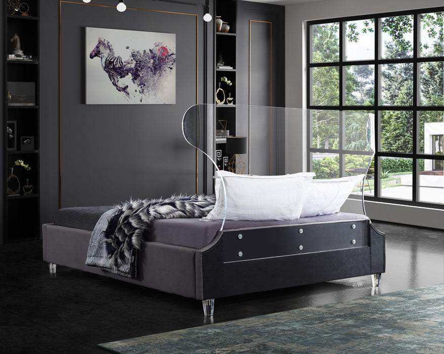 Ghost Grey Velvet King Bed - Furniture Stars (Chicago, IL)