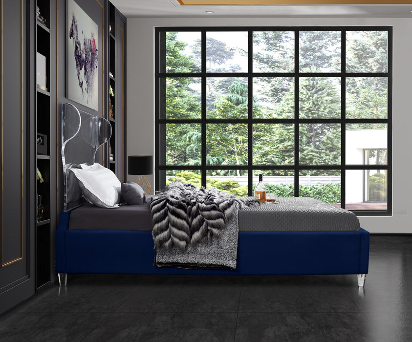 Ghost Navy Velvet King Bed - Furniture Stars (Chicago, IL)