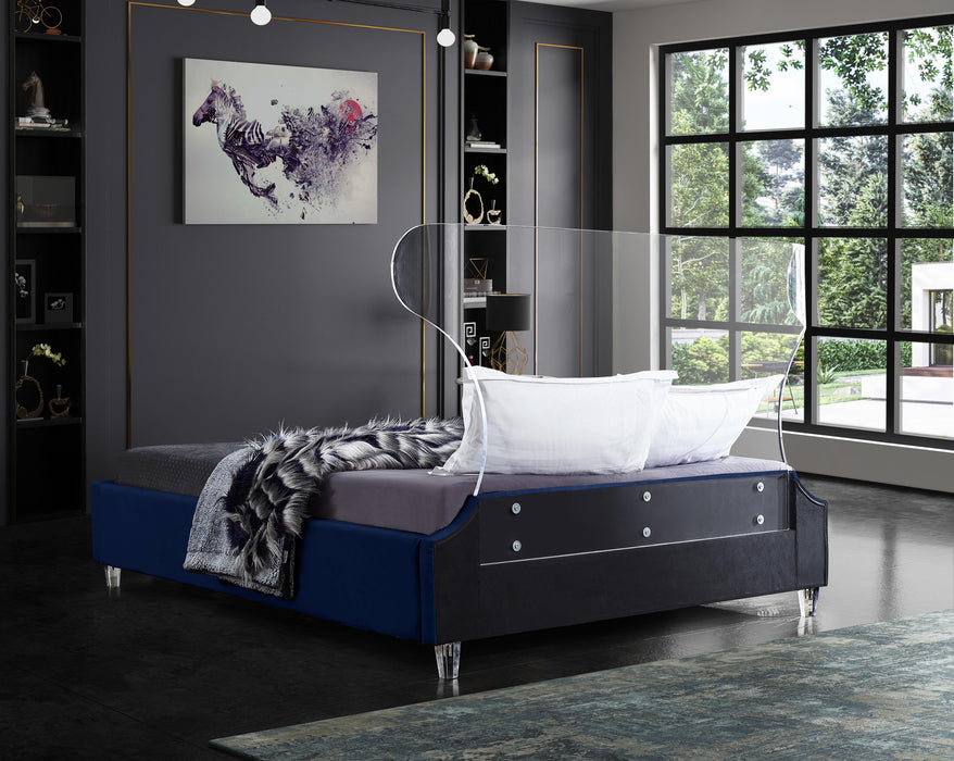 Ghost Navy Velvet King Bed - Furniture Stars (Chicago, IL)