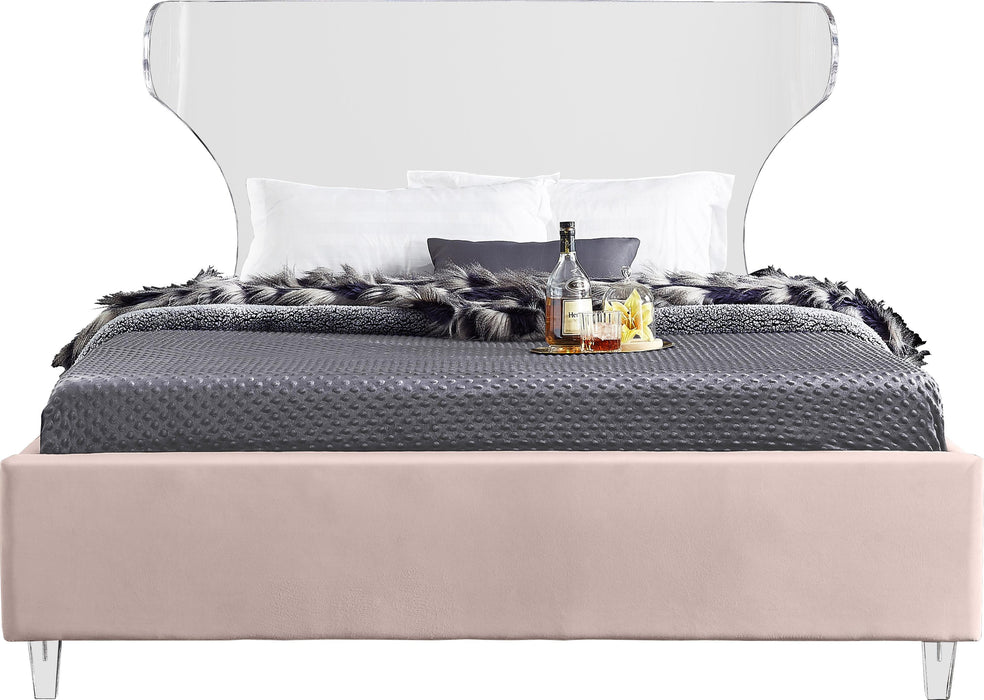 Ghost Pink Velvet Queen Bed - Furniture Stars (Chicago, IL)