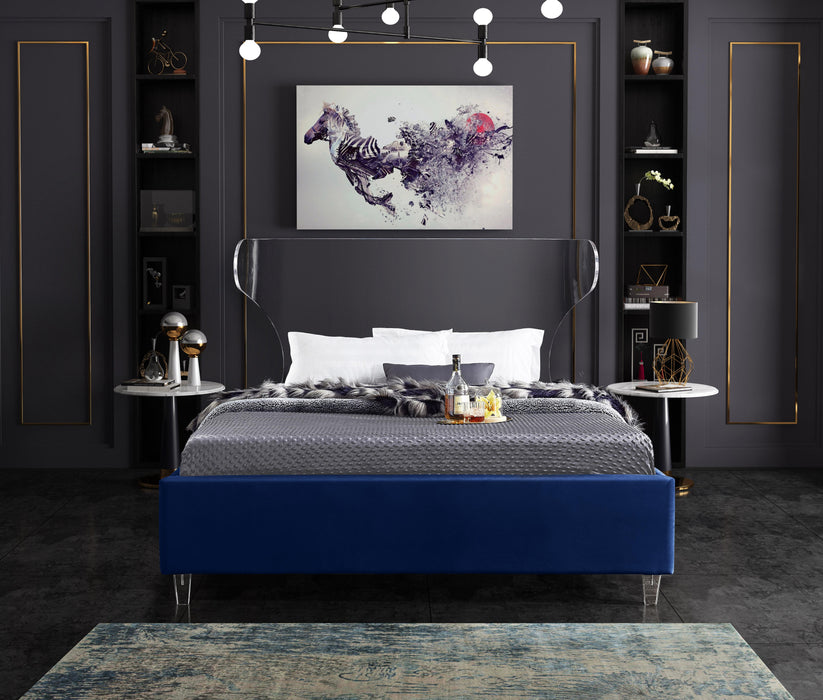 Ghost Navy Velvet King Bed - Furniture Stars (Chicago, IL)