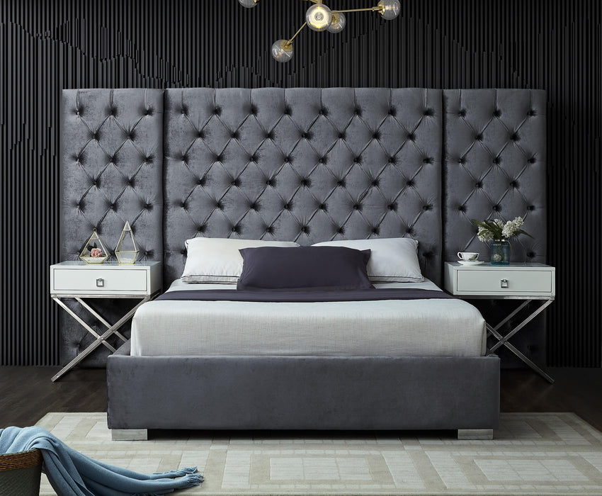 Grande Grey Velvet Queen Bed (3 Boxes) - Furniture Stars (Chicago, IL)