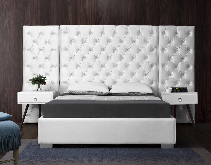 Grande White Velvet Queen Bed (3 Boxes) - Furniture Stars (Chicago, IL)