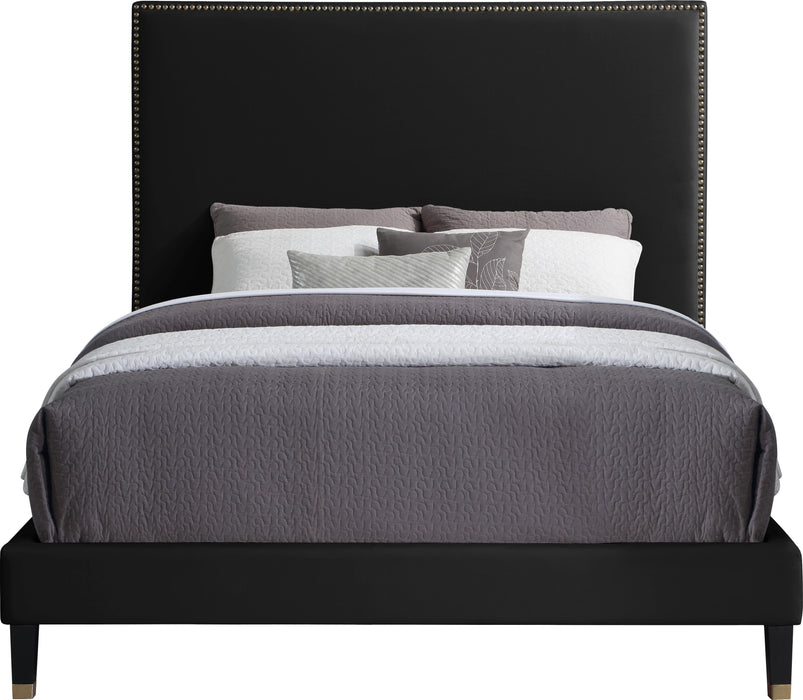 Harlie Black Velvet Queen Bed - Furniture Stars (Chicago, IL)