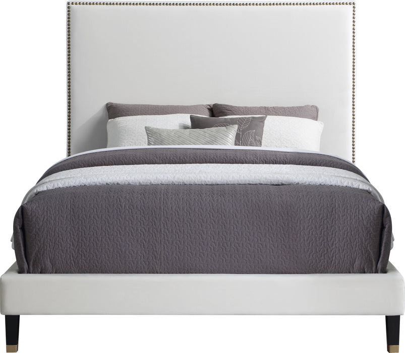 Harlie Cream Velvet King Bed - Furniture Stars (Chicago, IL)