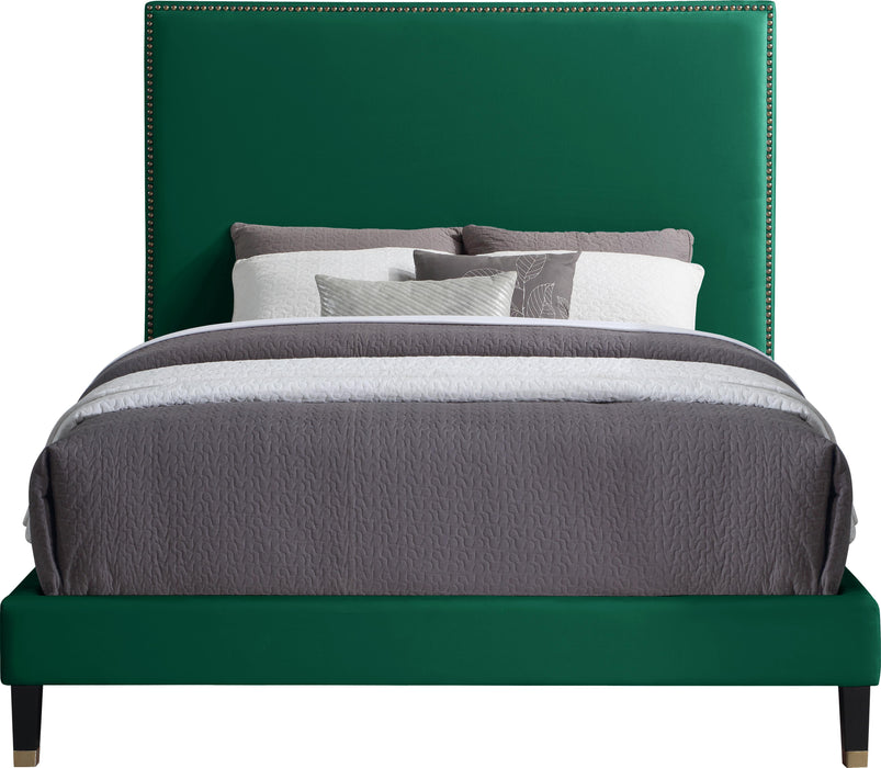 Harlie Green Velvet Queen Bed - Furniture Stars (Chicago, IL)