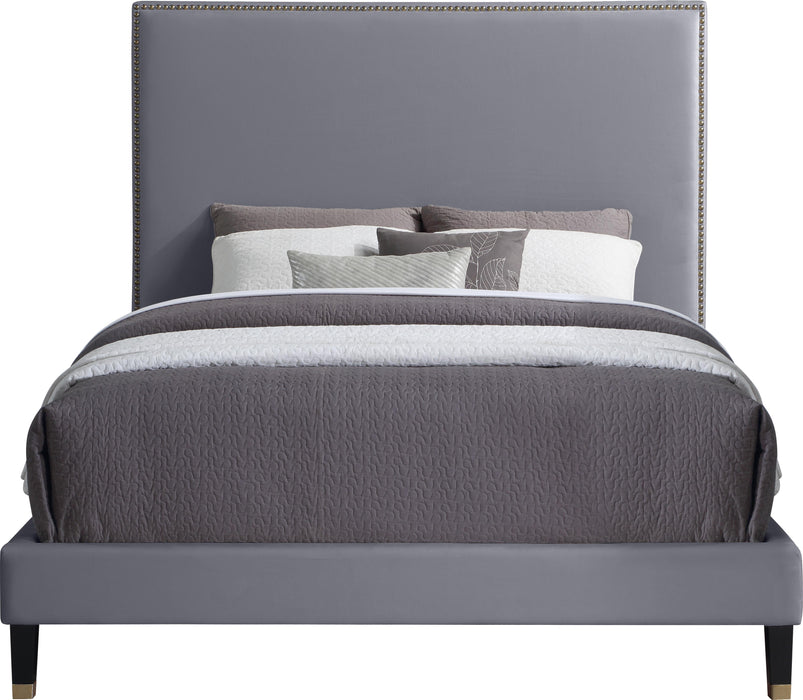 Harlie Grey Velvet Queen Bed - Furniture Stars (Chicago, IL)