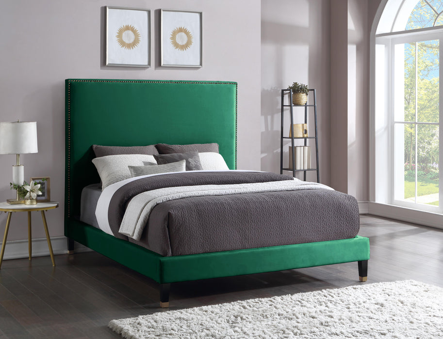 Harlie Green Velvet Queen Bed - Furniture Stars (Chicago, IL)