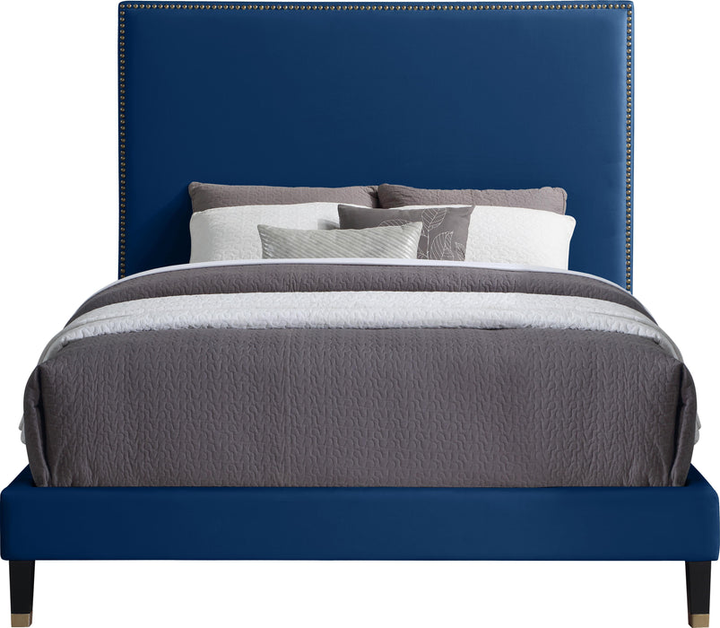 Harlie Navy Velvet Queen Bed - Furniture Stars (Chicago, IL)