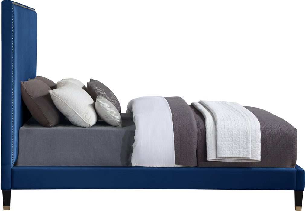 Harlie Navy Velvet Queen Bed - Furniture Stars (Chicago, IL)