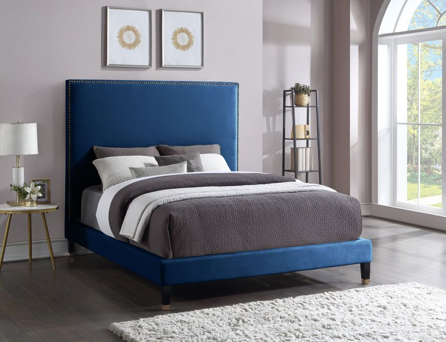 Harlie Navy Velvet Queen Bed - Furniture Stars (Chicago, IL)
