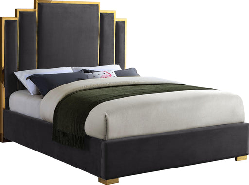 Hugo Grey Velvet Queen Bed - Furniture Stars (Chicago, IL)