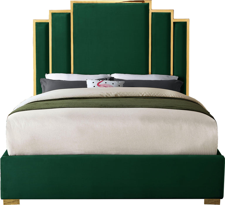 Hugo Green Velvet Queen Bed - Furniture Stars (Chicago, IL)