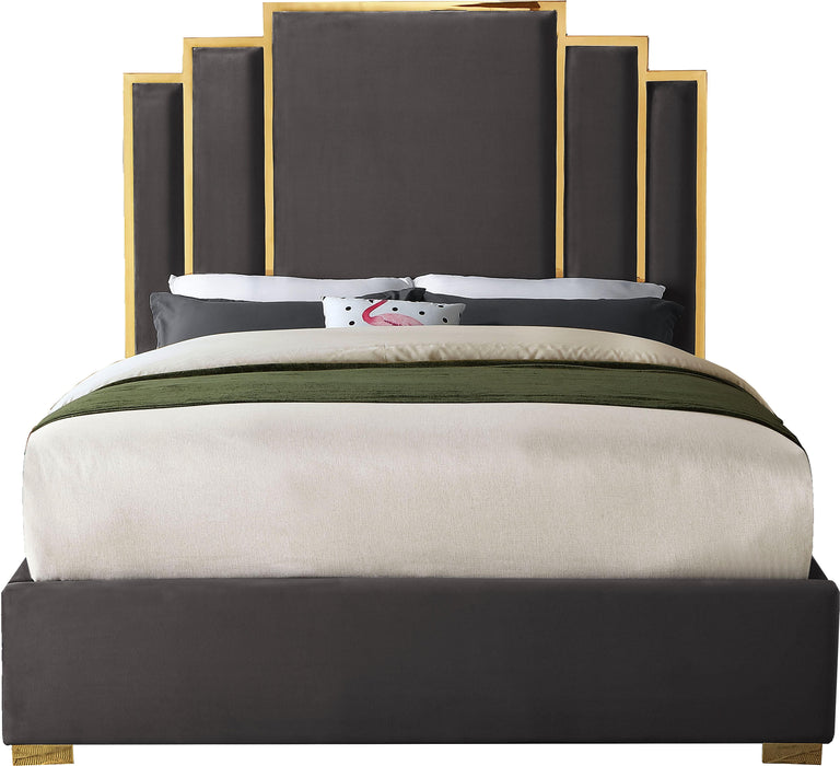 Hugo Grey Velvet Queen Bed - Furniture Stars (Chicago, IL)