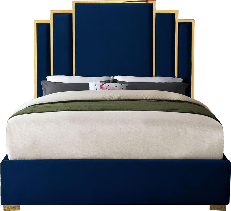 Hugo Navy Velvet Queen Bed - Furniture Stars (Chicago, IL)