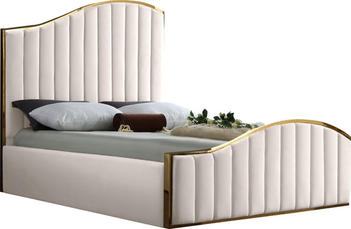Jolie Cream Velvet Queen Bed (3 Boxes) - Furniture Stars (Chicago, IL)