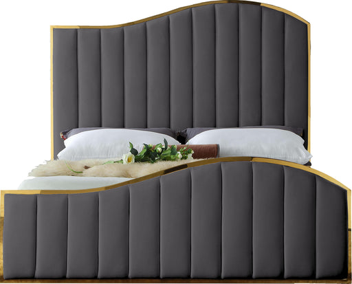 Jolie Grey Velvet Queen Bed (3 Boxes) - Furniture Stars (Chicago, IL)