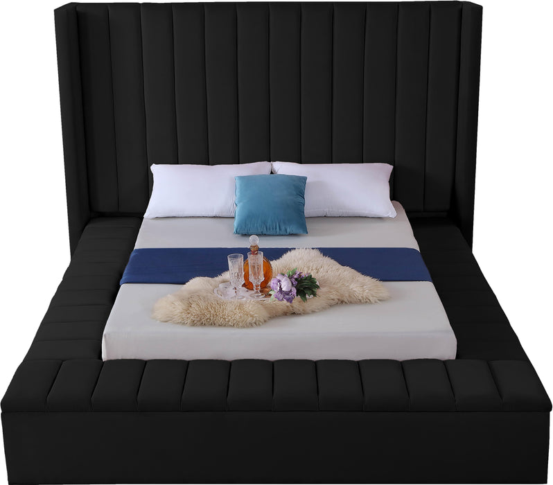 Kiki Black Velvet Queen Bed (3 Boxes) - Furniture Stars (Chicago, IL)