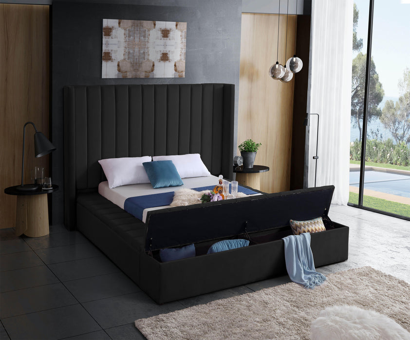 Kiki Black Velvet Queen Bed (3 Boxes) - Furniture Stars (Chicago, IL)