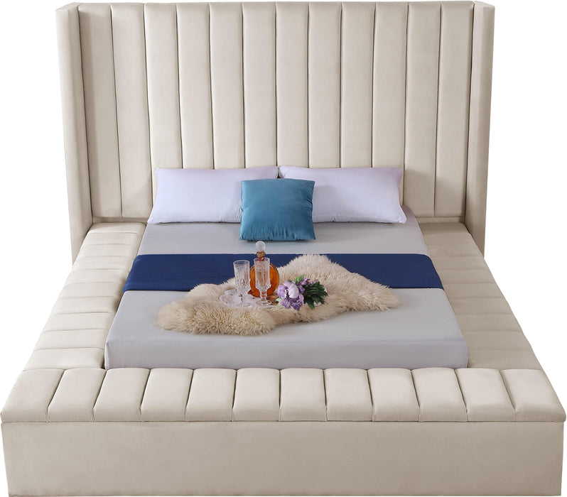 Kiki Cream Velvet King Bed (3 Boxes) - Furniture Stars (Chicago, IL)
