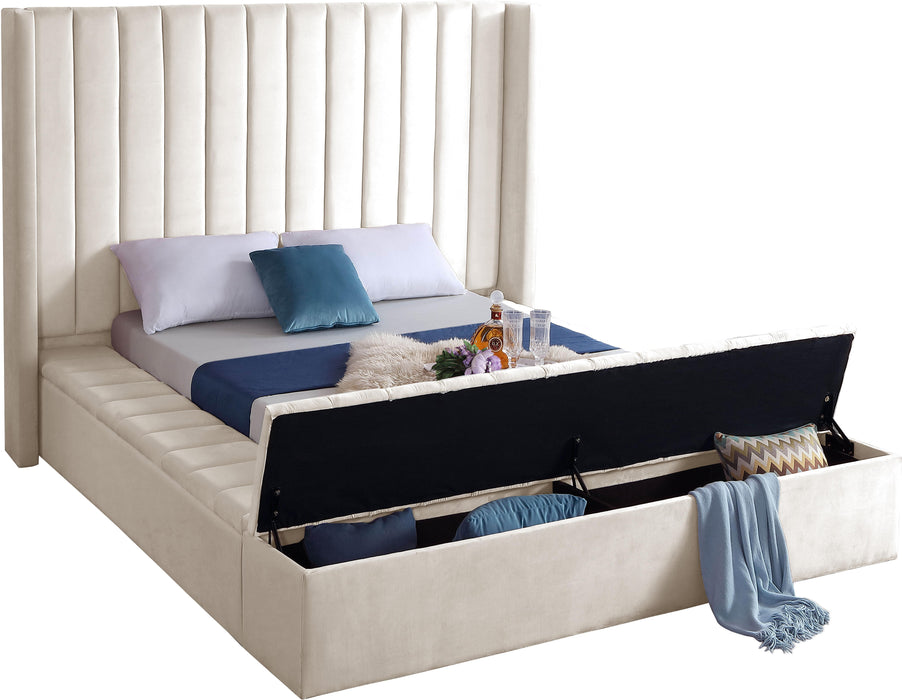 Kiki Cream Velvet King Bed (3 Boxes) - Furniture Stars (Chicago, IL)