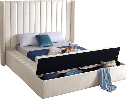 Kiki Cream Velvet King Bed (3 Boxes) - Furniture Stars (Chicago, IL)