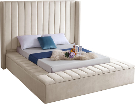 Kiki Cream Velvet Queen Bed (3 Boxes) - Furniture Stars (Chicago, IL)